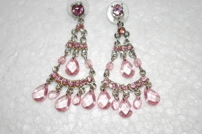 +MBA #19-123A  Pink Crystal & Acrylic Dangle Earrings