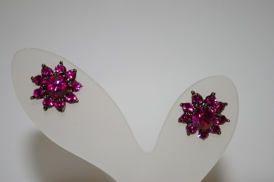 +MBA #19-115  Dark Pink Crystal Flower Earrings