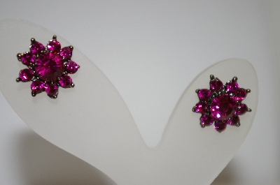 +MBA #19-115  Dark Pink Crystal Flower Earrings