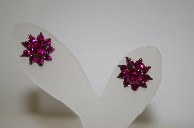+MBA #19-115  Dark Pink Crystal Flower Earrings