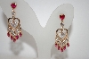 +MBA #19-108  Gold Plated Clear & Red CZ Heart Dangle Earrings