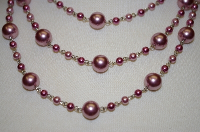 +MBA #19-285B  Majestic 3 Row Two Tone Pink Simulated Pearl Necklace With Matching Earrings