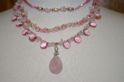 +MBA #19-236  Mystique New York Pink Gemstone & Acrylic 3 Row Necklace