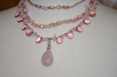 +MBA #19-236  Mystique New York Pink Gemstone & Acrylic 3 Row Necklace