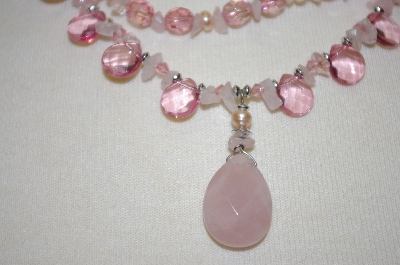 +MBA #19-236  Mystique New York Pink Gemstone & Acrylic 3 Row Necklace