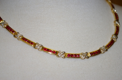 +MBA #19-245  14K Gold Plated Silver Ruby  Hugs Necklace