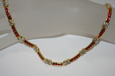 +MBA #19-245  14K Gold Plated Silver Ruby  Hugs Necklace