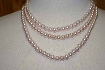 +MBA #19-148  Pale Pink 3 Row Glass Pearl Necklace