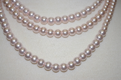 +MBA #19-148  Pale Pink 3 Row Glass Pearl Necklace