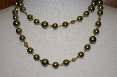 +MBA #19-249  Majestic 2 Row Simulated Green Pearl Necklace