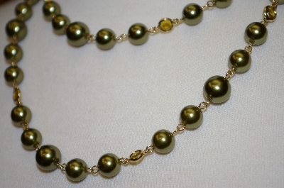 +MBA #19-249  Majestic 2 Row Simulated Green Pearl Necklace