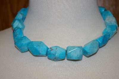 +MBA #19-139  Turquoise Blue Dyed Howlite Fancy Cut Necklace
