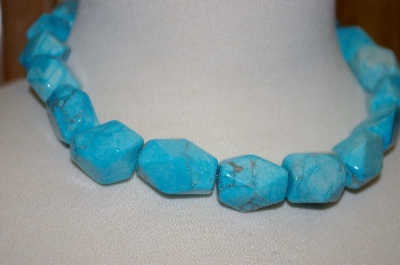 +MBA #19-139  Turquoise Blue Dyed Howlite Fancy Cut Necklace