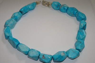 +MBA #19-139  Turquoise Blue Dyed Howlite Fancy Cut Necklace