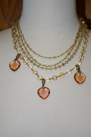 +MBA #19-144  Vintage Glass Bead Necklace Wth Removeable Hearts
