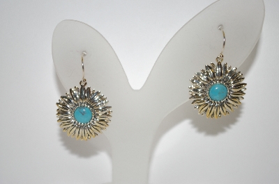 +MBA #19-220  Turquoise Flower Design Dangle Earrings