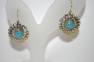 +MBA #19-220  Turquoise Flower Design Dangle Earrings