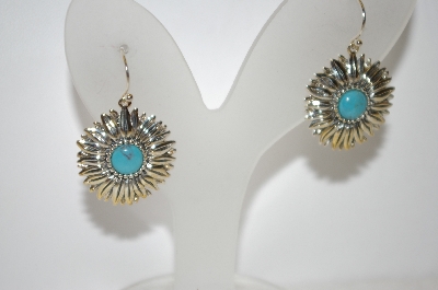 +MBA #19-220  Turquoise Flower Design Dangle Earrings