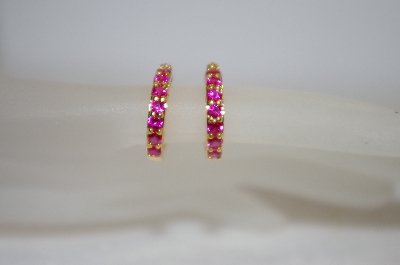 +MBA #19-192  14K Over Silver Created Ruby Small Hoops
