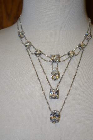 +MBA 19-072  Suzanne Sommers Multi Layered Clear CZ Sterling Necklace