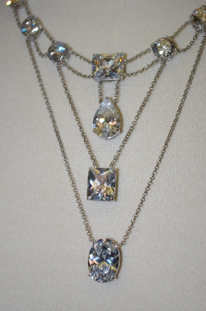 +MBA 19-072  Suzanne Sommers Multi Layered Clear CZ Sterling Necklace