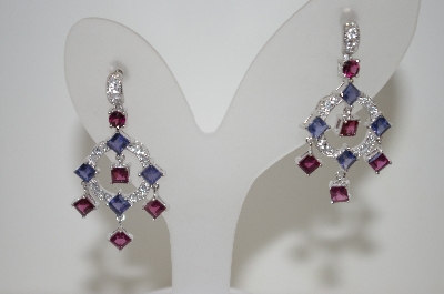 +MBA #19-229  Platinum Plated Iolite, Rhodolite & White Zircon Dangle Earrings