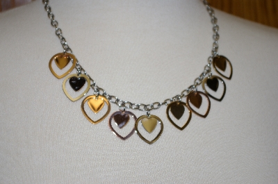+MBA #19-232  Stainless Steel Tri-Color Heart Dangle Necklace