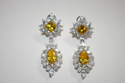 +MBA #19-100  Elegant Canary & Clear Cz Dangle Earrings