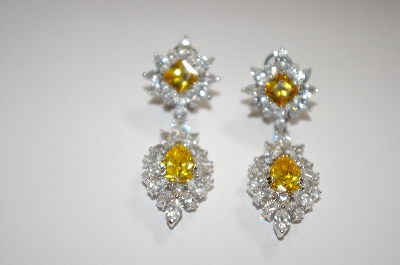 +MBA #19-100  Elegant Canary & Clear Cz Dangle Earrings