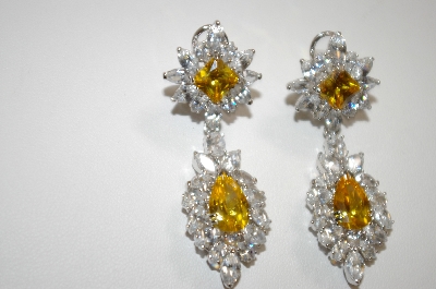 +MBA #19-100  Elegant Canary & Clear Cz Dangle Earrings