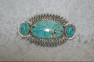 +MBA #TQB  " Artist "RH Boyd Randy Boyd"Signed 3 Stone Blue Turquoise Pin