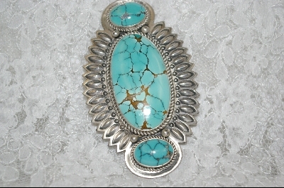 +MBA #TQB  " Artist "RH Boyd Randy Boyd"Signed 3 Stone Blue Turquoise Pin