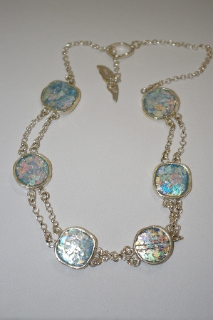 +MBA #19-574  Roman Glass Station Rolo Sterling Necklace