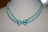 +MBA #19-604  Majestic 2 Row Blue Simulated Pear Necklace With Enameled Bow