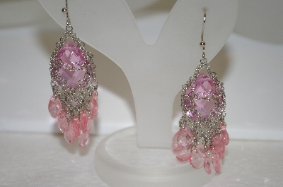 +MBA #19-262  Pink Crystal & Acrylic Bead Chain Earrings