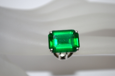 +MBA #19-524  Square Cut Green Quartz Sterling Ring
