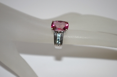 +MBA #19-551  Platinum Plated Cushion Cut Rhodolite & Blue Zircon Ring