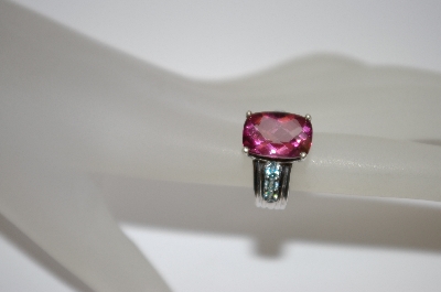 +MBA #19-551  Platinum Plated Cushion Cut Rhodolite & Blue Zircon Ring