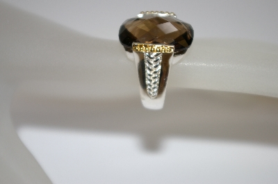 +MBA #19-558  Platinum Plated/18K Cushion Cut Smokey Quartz Ring