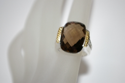 +MBA #19-558  Platinum Plated/18K Cushion Cut Smokey Quartz Ring