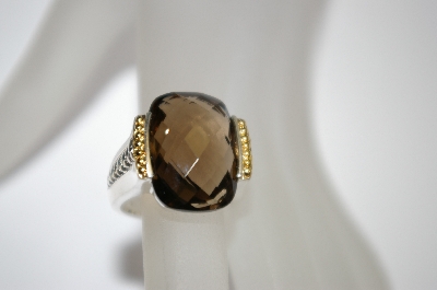+MBA #19-558  Platinum Plated/18K Cushion Cut Smokey Quartz Ring
