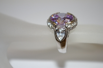 +MBA #19-542  Silver Plated Round Cut Lavender & Clear CZ Ring