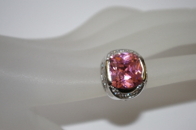 +MBA #19-475  Large Pink & Clear Cz Silver Plated Ring