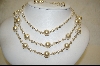 +  " 2004 Majestic Simulated White Pearl 3 Row Necklace W Matching Pierced Earrings