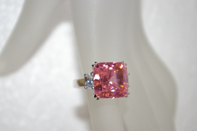 +MBA #19-369  Square Cut Pink & Clear CZ Ring