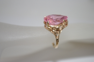 +MBA #19-412  10K Yellow Gold Pear Cut Pink CZ Ring