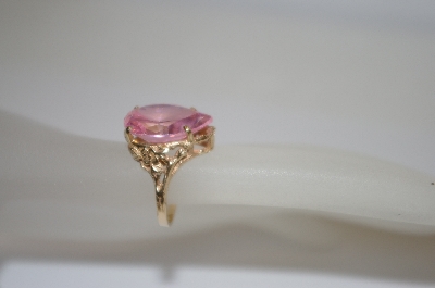 +MBA #19-412  10K Yellow Gold Pear Cut Pink CZ Ring