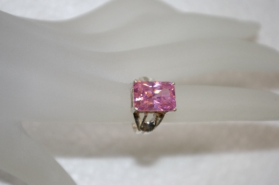 +MBA# 19-045  Simple Square Cut Pink CZ Ring & Matching Earrings