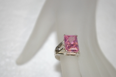 +MBA# 19-045  Simple Square Cut Pink CZ Ring & Matching Earrings