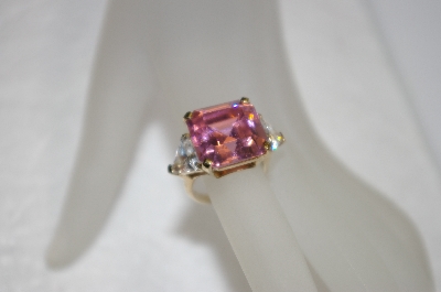 +MBA #19-047  14K Plated Sterling Pink & Clear CZ Ring